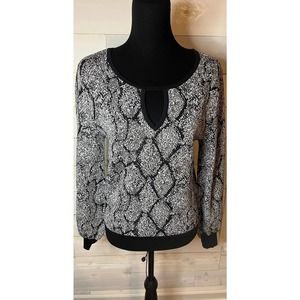 Gabrielle Union Womens Sweater Black White Gray Puff Long Sleeve Sz M Knit Top